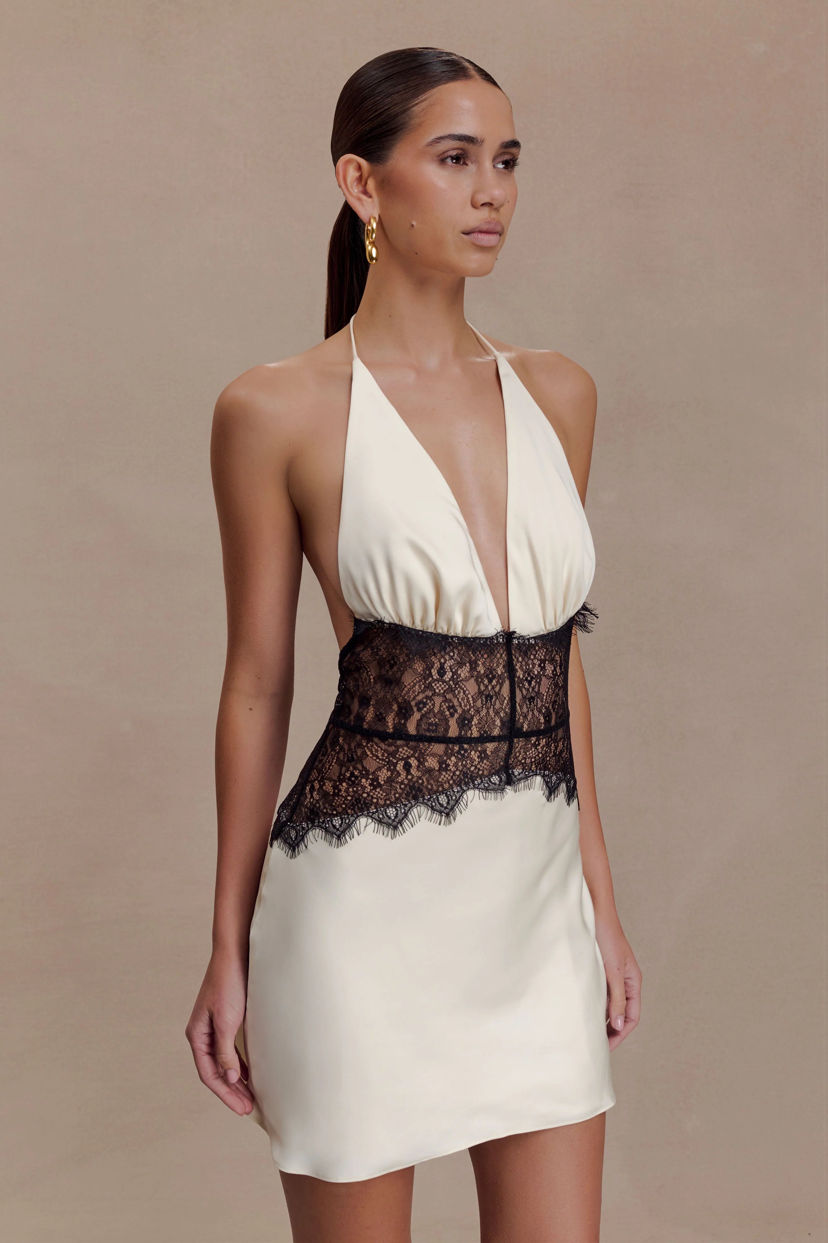 Dinah Lace And Satin Mini Dress - Black/Ivory