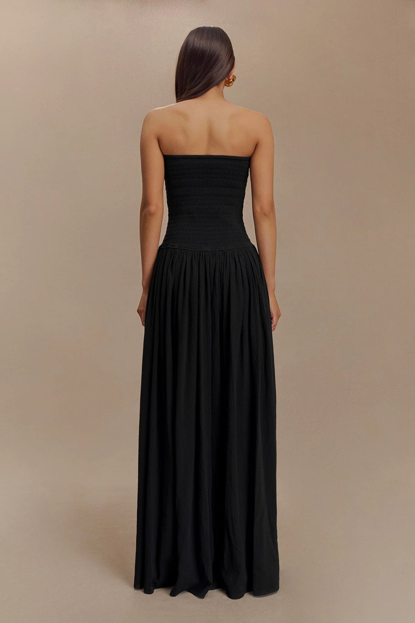 Maureen Cotton Shirring Maxi Dress - Black